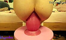 Blonde solo dildo gaping in homemade