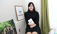 manami takashima masturbates and fingers her shaved pussy.