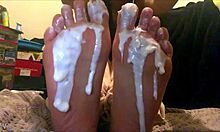 Intense creamed foot worship by 18 year old Latina on webcam