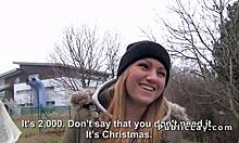 Brunette euro babe bangs outdoor pov