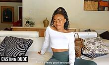 naughty african babe rides big white cock during modeling casting