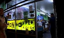 Hot blonde licking her pussy and blowjob group of men 😘