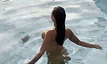 monika fox gives a blowjob, rims, and gets a golden shower in the pool against the sunset, all free and wild.