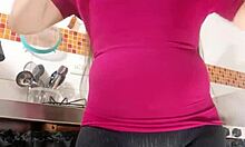 Latina Colombian Aunt with Giant Cameltoe Masturbates for Stepson Showing Marked Vagina in Leggings