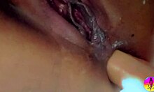 Single brazilian milf aggressively putting sex toy in her big tits anal