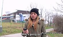 Brunette euro babe bangs outdoor pov