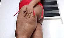 Thick thighs hotwife teases in red lingerie