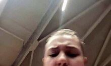 Public Play with Natural Tits and Nipple Clamps