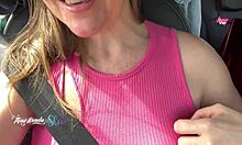 naughty milf couple fucks passionately on the street by their car, big tits bouncing