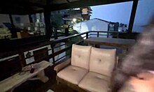 skinny stepdaughter fucks stepfather on balcony, dont care who sees
