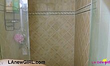 Cute teen blonde takes a relaxing shower