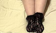 White pantyhose and black lace socks masturbation.