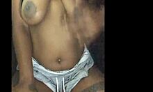 The next door ebony milf flashed her saggy tits in shorts