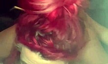 Redhead streetwalker gets completely naked to suck dick in the backseat of a truck - lets guy cum in her whore mouth