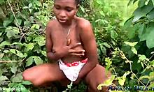 Ebony Teen 18+ Outdoors Owned Hard by Farmer and Receives Golden Shower