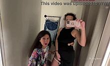 two horny teens are kissing and touching in the public locker room, feeling so sexy