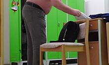 Changing clothes at work voyeur style