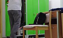 Changing clothes at work voyeur style
