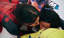 wolverine comes with deadpool and spiderman and they swallow the milk in a fun costume play