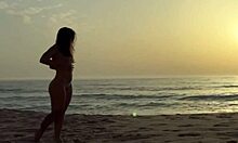 Damiana's naughty European beach nude shoot turns into steamy canoe blowjob in Portugal