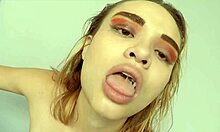 Petite Colombian teen fits big white cock deep in tight throat