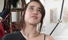 Effie rubs her hairy pussy