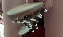 after workout, stepsister tries shoes in store, showing dirty feet and panties