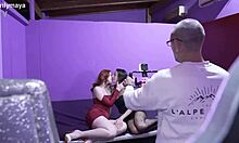 Onlymaya - behind the scene, two hot girls get fucked hard by two horny voyeurs