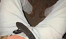 Outdoor flashing and teasing wet pussy with big dick by campfire