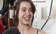 Effie rubs her hairy pussy