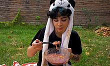 Lara's picnic full vomit barf fetish movie.