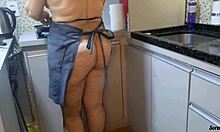 I caught my mother-in-law preparing dinner naked in the kitchen, her mature body craving a hard fuck.