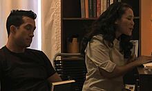 Asian slut with big tits and hairy bush swallows cum after blowjob