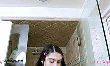 Cute Brunette With Long Hair Takes Intense Shower