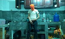 25-Year-Old Man Masturbates Big Penis in Kitchen