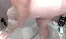 i fucked my wife in pussy doggystyle on washing machine and creampie treason cum in pussy cumshot cream pie sex after shower hot blonde milf natural tits perfect ass fetish in stocking