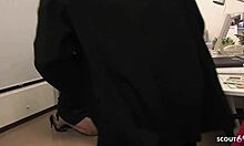 Japanese office girl seduce to old young 18+ double blowjob by two old co-workers and get cum in mouth at uncensored jav porn