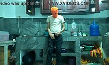 25-Year-Old Man Masturbates Big Penis in Kitchen