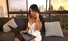 Internet Technician Hooks Up Wires For Perfect Latina Star