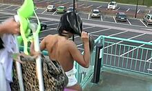 At the station exhibitionists seduce a passenger and take him home