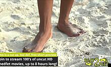 Brunette Teen Giggles as Her Dirty Feet Get Sandy on the Crowded Beach in Fetish Video