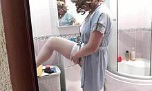 treason wife slut wife when husband is away in shower neighbor fucked my wife in doggy style and cum in pussy close up cumshot creampie cream pie sexy blonde milf takes shower natural tits