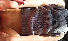 Cute girl in sexy sweater receives creampie filling