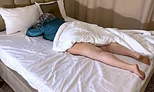 on a soft bed the stepmom loves to have sex and quietly moans when she is fucked in the ass