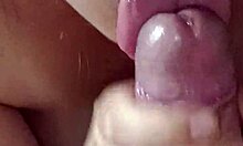 korean wife sucks cock in close-up, feeling the cum build