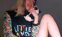 bonneyuwu in pajamas masturbates with dildo and plush