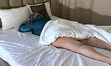 on a soft bed the stepmom loves to have sex and quietly moans when she is fucked in the ass