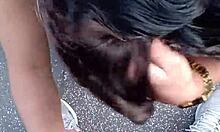 Intense balcony blowjob and pussy exposure