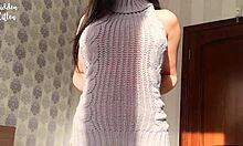 Cute girl in sexy sweater receives creampie filling