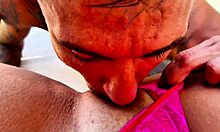 Employee secretly pleasures the boss while hiding from the husband. They engage in intimate activity away from home